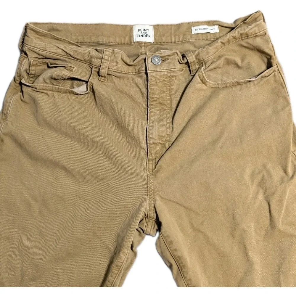 Flint and Tinder Straight Fit Pants Mens 34x32 Khaki Stretch Chino Casual